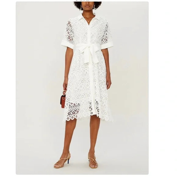 New Maje Ralfa Belted Lace Dress white dainty coquette wedding guest  summer